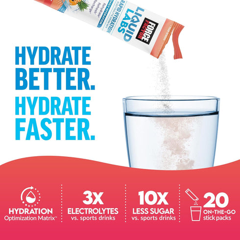 FORCE FACTOR Liquid Labs Electrolytes Powder, Hydration Packets to Make Electrolyte Water with 5 Essential Electrolytes, Vitamins, Minerals, and Antioxidants, Tropical Fruit Flavor, 20 Stick Packs