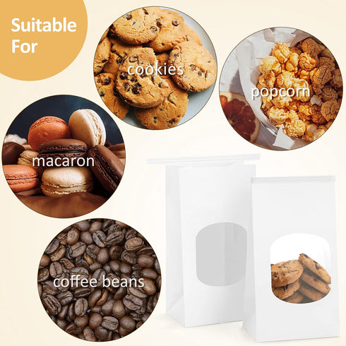 BagDream Bakery Bags with Window, Kraft Paper Bags, 50Pcs, 3.54x2.36x6.7 Inches, Tin Tie Tab Lock, White Window Bags