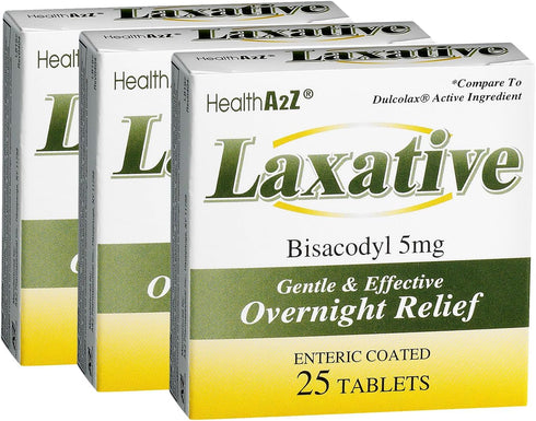 HealthA2Z Laxative Bisacodyl 5mg | Gentle Overnight Relief for Constipation (75 Count, Pack of 3)