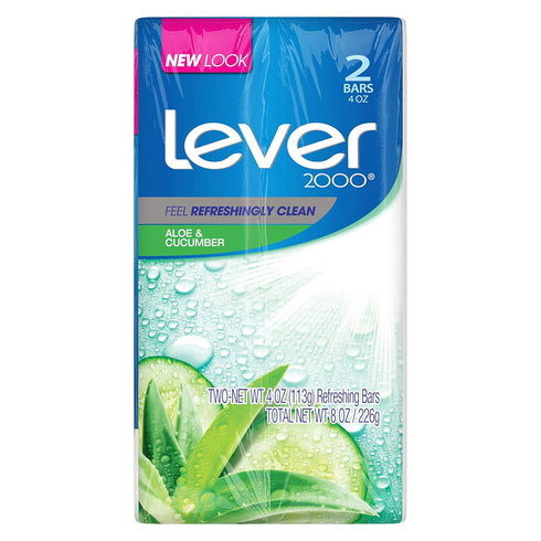 Lever 2000 Bar Soap, Aloe & Cucumber, 4 Ounce (Pack of 2)