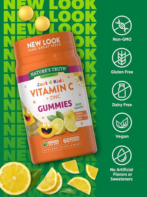Vitamin C Gummies for Kids with Zinc, 60 Count, Vegetarian, Non-GMO & Gluten Free by Natures Truth