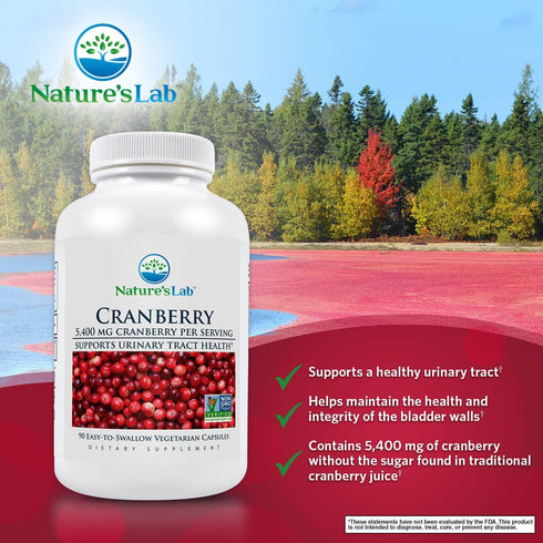 Nature's Lab Cranberry 5400mg – Supports Urinary Tract Health* – Non-GMO Verified, Vegan, Gluten Free – 90 Capsules (3 Month Supply)