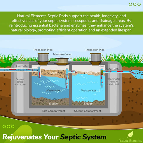 Natural Elements Septic Tank Treatment Pods - 1-Year Supply, Pack of 12, Eco-Friendly Bacteria & Enzymes