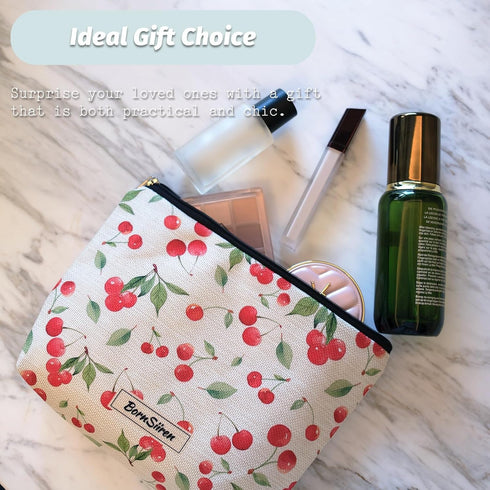 Makeup Bag Cherry Cosmetic Bag for Women, Aesthetic Toiletry Pouch Organizer for Travel Accessories Storage