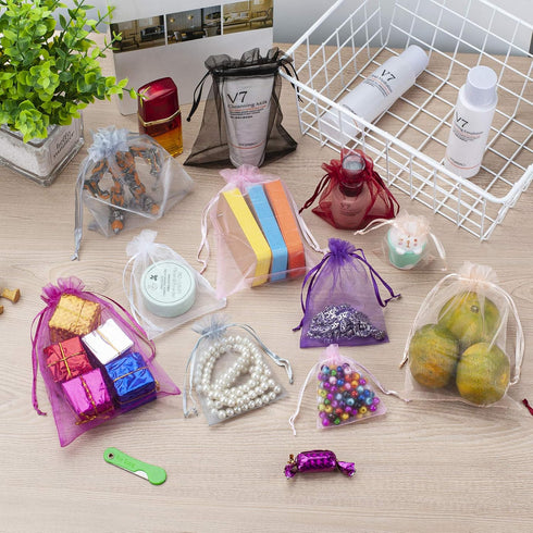 MOTYAWN 100 Pieces Premium Sheer Organza Bags, 4x6 inch Drawstring Gift Bags for Wedding, Party, Baby Shower, Christmas