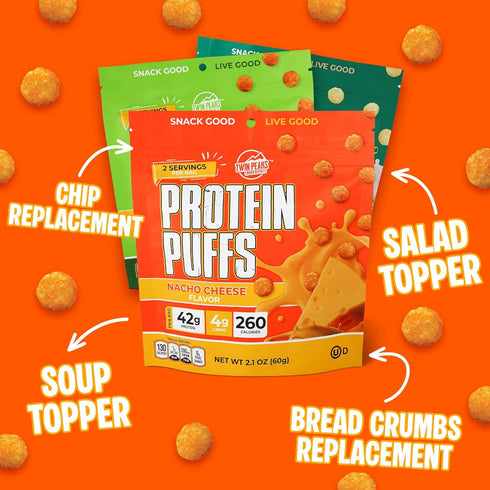 Twin Peaks Low Carb, Keto Friendly Protein Puffs, Combo Pack, 2.1 Ounce, 2 Servings, 3 Pack (60g, 42g Protein, 4g Carbs)
