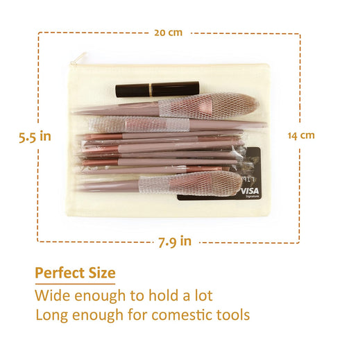 Koolmox Bulk Cosmetic Bags, 20pcs Multipurpose Makeup Bag with Zipper, Canvas Pencil Bag for Travel Storage, Beige