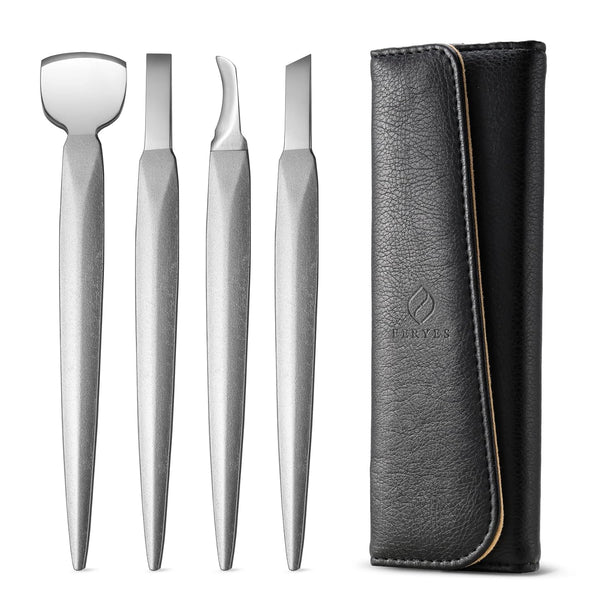 FERYES Pedicure Knife Ingrown Toenail Kit, 4 PCS Professional Tool Kit with Leather Case