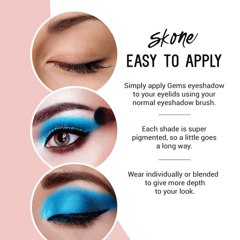 Skone Cosmetics Gems Eye Shadow, Highly Pigmented Longwear Eye Makeup, Single Shimmery Blue Eyeshadow - Ultra-Blendable