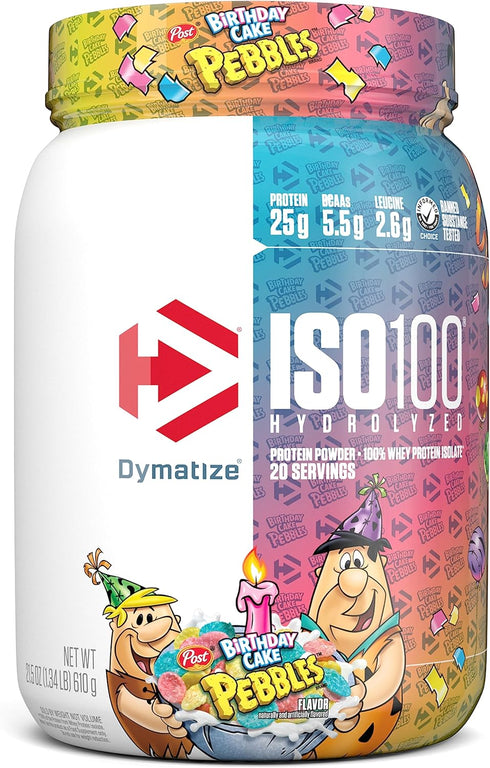 Dymatize ISO 100 Whey Protein Powder, Birthday Cake Pebbles, 20 Servings, 25g Hydrolyzed Whey Isolate