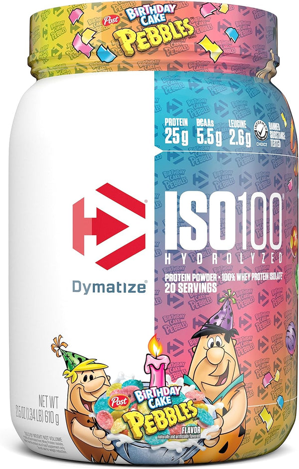 Dymatize ISO 100 Whey Protein Powder, Birthday Cake Pebbles, 20 Servings, 25g Hydrolyzed Whey Isolate