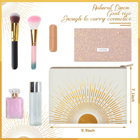 10 Pcs Sunshine Ray Makeup Bag - Boho Cosmetic Pouch with Zipper for Your Purse, Cute Travel Accessory
