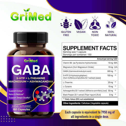 GABA 16,280mg: X15 Power with 5-HTP, L-Theanine, Magnesium, Ashwagandha for Relaxation and Sleep Support, 150 Count