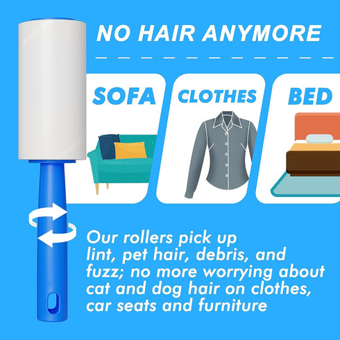Lint Rollers for Pet Hair - Extra Sticky 888 Sheets Mega Value Set for Clothes, Furniture & Carpet Removal