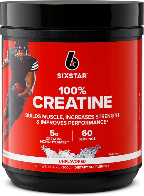 Six Star 100% Creatine Monohydrate Powder - Unflavored Micronized Supplement for Workout Performance, 60 Servings