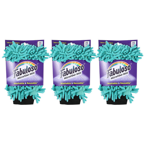 Fabuloso Microfiber Cleaning Mitt, 3 Pack, Teal, Lint-Free, Scratch-Free Cleaning Glove for Surfaces
