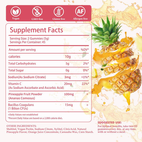 Skiseoy Gummies Gummies Immune Gummy 90 Counts Pineapple for Women pH - Feminine Balance for Flora and Vaginal Health +