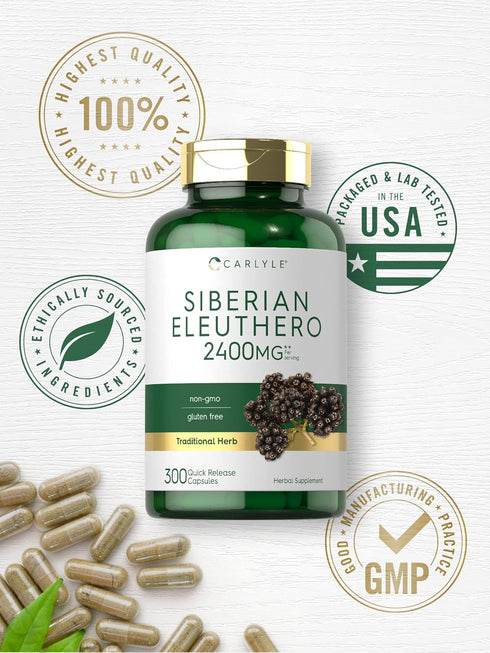 Carlyle Siberian Eleuthero | 2400mg | 300 Capsules | Non-GMO and Gluten Free Siberian Ginseng Herbal Supplement