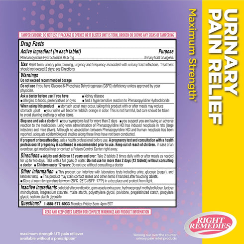 Urinary Pain Relief Phenazopyridine HCl 99.5mg Tablets | Maximum Strength OTC for Fast Relief of UTI Pain, Burning and Bladder discomfort | Generic AZO Maximum Strength (72 count)