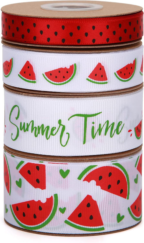 Watermelon Satin Craft Ribbon 40 Yards Red Green Black Fruit Printed for Gift Wrapping, DIY Bows, Party Decorations