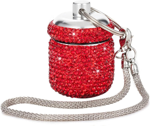 Small Pill Box Keychain, Cute Mini Pill Fob Container for Vitamin Storage Organizer, Keychain Pill Case Holder (Red)
