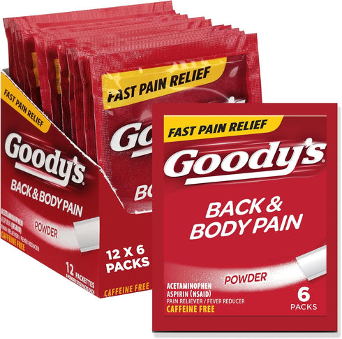 Goody's Back and Body Pain Relief Powder, 12 Pack of 6 Individual Dissolve Packs