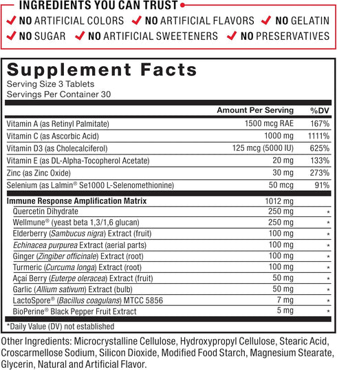 FORCE FACTOR Immunity Booster with Elderberry, 1000mg Vitamin C, Vitamin D, Zinc, Probiotics, 90 Tablets
