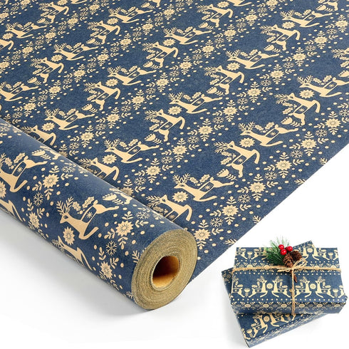 KESTAR Christmas Wrapping Paper Roll, Navy Blue Kraft Wrapping Paper, 17 Inch x