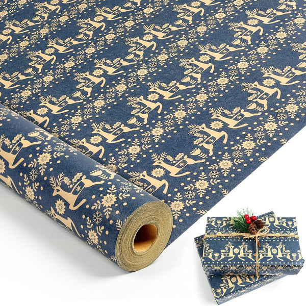 KESTAR Christmas Wrapping Paper Roll, Navy Blue Kraft Wrapping Paper, 17 Inch x