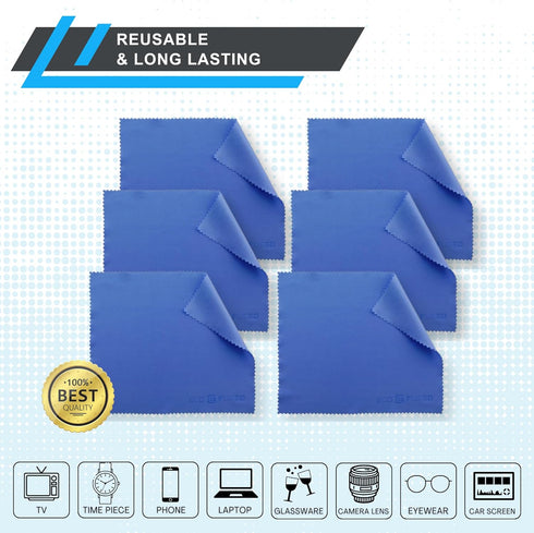 Microfiber Cleaning Cloth, 7x6'' Microfiber Cloth, Pack of 6 Blue Lens Cleaning Wipes