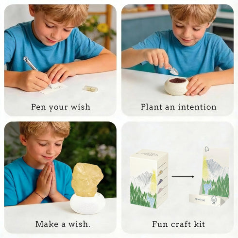 Set Interactive Citrine Wish Capsule - Aesthetic Crystal Desk Decor, Career Success & Motivation Gift, Wealth Energy