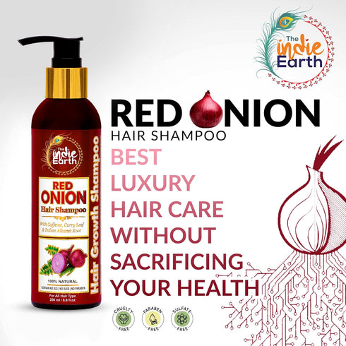 Red Onion Shampoo with Caffeine, Curry Leaf and Indian Alkanet Root - 200ml / 6.76 Fl.Oz Best Onion Shampoo