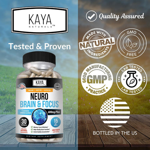 Kaya Naturals - Neuro Brain for Memory & Focus - 30 Count Nootropic Energy Capsule, Cognitive Function Support