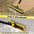 JIURAIN 2 1 Heavy Duty Broom Wire Floor Scrub Brush with Long Handle, in Scrape and Stainless Steel Bristle Brooms