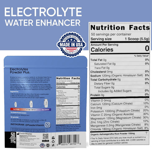 Hydration Powder Electrolytes Plus (50 Servings), 0 Calorie Keto, 0 Sugar, 1000mg Potassium, Blueberry Grape