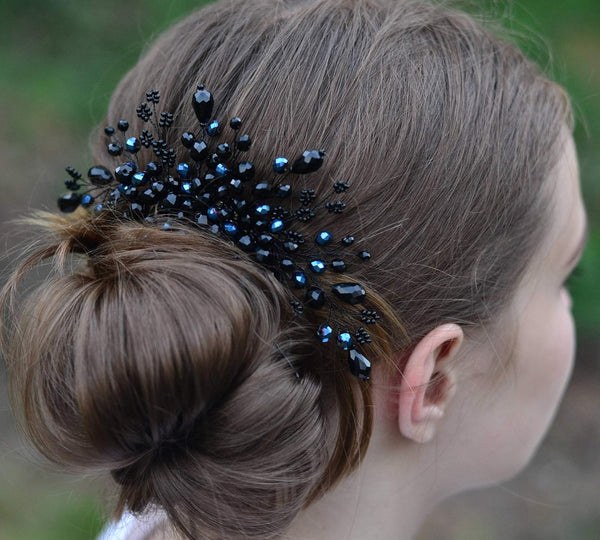 Kercisbeauty Black Crystal Hair Comb Headband Hair Vine Wedding Bridal Accessories for Women Party Prom Headpiece