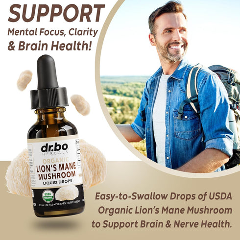 Organic Lion's Mane Mushroom Supplement Drops - 1oz Liquid Tincture for Focus, Brain Health, Vegan Nootropic