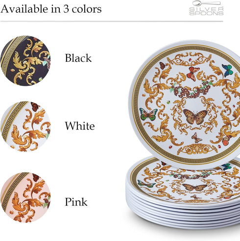 SILVER SPOONS 10 PC Heavy Duty Disposable Dinner Set, White and Gold Plastic Plates for Party, 9" Fine China Look