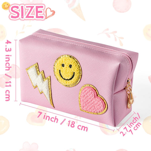 LieToi Pink Preppy Patch Small Toiletry Bag - Portable Waterproof Makeup Cosmetic Bag for Daily Use Travel Organizer