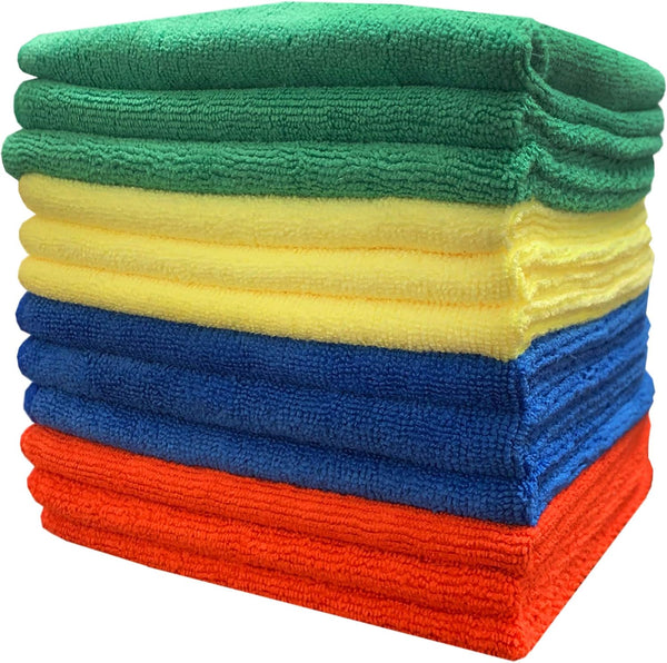 300GSM Microfiber Towel 16 x 16 Inches, 12 Pack: Auto Detailing and Home Cleaning in 4 Colors