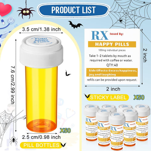 RimCereal 50 Set 50 50 Serve(8 Nursing Graduation Party Supplies Empty Pill Bottles with Caps Plastic Medicine