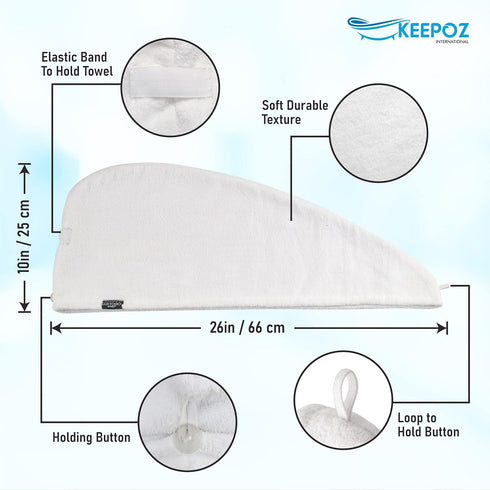 KEEPOZ Hair Towel Wrap - Quick Dry 100% Cotton Super Absorbent Turban Head Wrap for Women, 2 Pcs