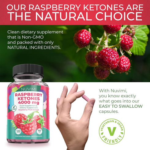 Raspberry Ketones 4000 mg Dietary Supplement 120 Vegan Capsules | Supports Healthy Keto Diet for Men & Women
