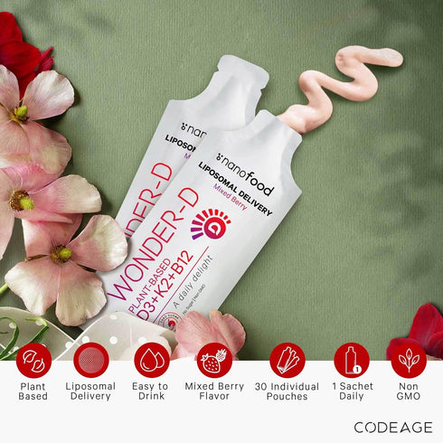 Codeage Liposomal Vitamin D3 Liquid Supplement - Vegan Multivitamin Sachets, Berry Flavor, 30 Pouches