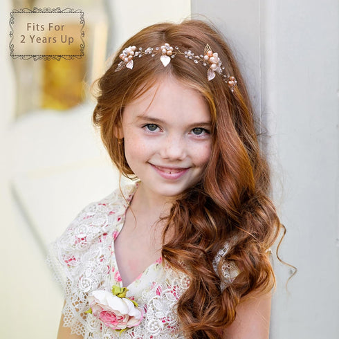 Oriamour Bridal Crystal Headband with Freshwater Pearls, Flower Design Wedding Hair Accessories (Gold)