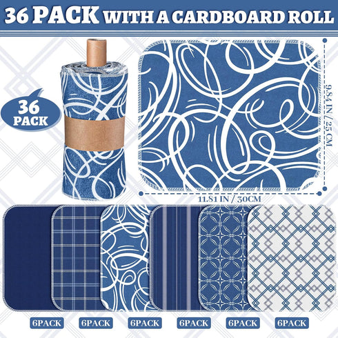 36 Pack Reusable Paper Towels, Washable Paperless Towels Rolls, Reusable Cotton Cloth Towels with Cardboard (Blue,