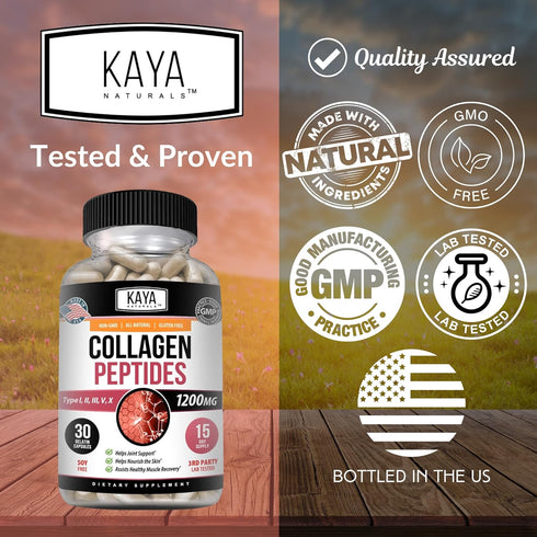 Kaya Naturals Multi Collagen Peptides Complex Powder - 30 Capsules for Hair, Skin, Nails & Anti-Aging.