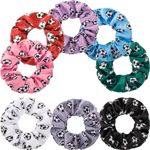 Poen 8 Pieces Colorful Soccer Hair Scrunchies, Elastic Bands, Ponytail Holders for Girls Women