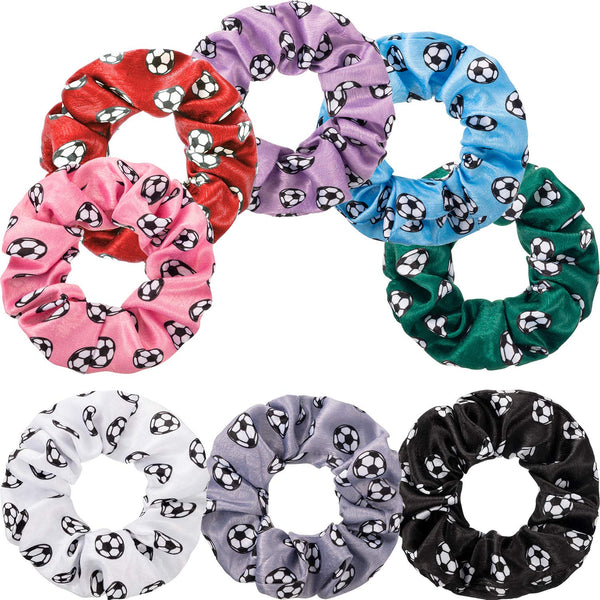 Poen 8 Pieces Colorful Soccer Hair Scrunchies, Elastic Bands, Ponytail Holders for Girls Women