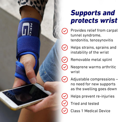 Neo-G Stabilized Carpal Tunnel Wrist Brace, Adjustable Compression, Left Hand, Class 1 Medical Device